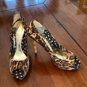 Guess Animal Print Platform heels peep hole toes
